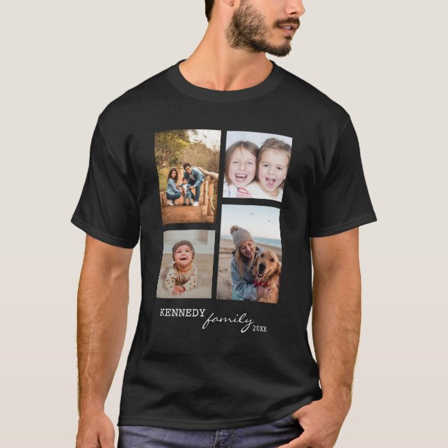 Benutzerdefinierter Familienname 4 Fotocollage Sch T-Shirt (Vorderseite)