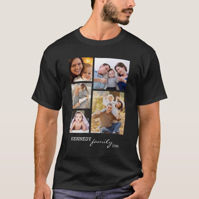 Benutzerdefinierter Familienname 5 Fotocollage Sch T-Shirt (Vorderseite)