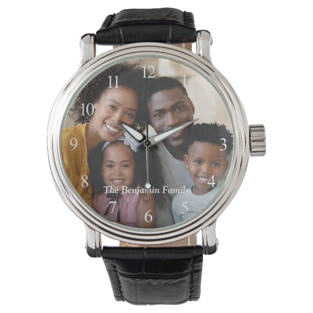 Benutzerdefinierter Familienname Foto Armbanduhr (Vorderseite)