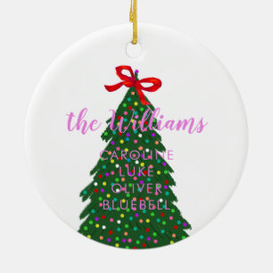 Benutzerdefinierter Familienname Rosa Weihnachtsba Keramik Ornament
