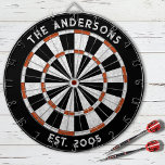 Benutzerdefinierter Familienname Rustikale Schwarz Dartscheibe<br><div class="desc">Personalisieren Sie diese rustikale schwarz-weiß und rot Dartboard mit Ihrem Familiennamen und festem Datum. Entworfen für Sie von BlackBerry Boulevard.</div>