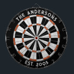 Benutzerdefinierter Familienname Rustikale Schwarz Dartscheibe<br><div class="desc">Personalisieren Sie diese rustikale schwarz-weiß und rot Dartboard mit Ihrem Familiennamen und festem Datum. Entworfen für Sie von BlackBerry Boulevard.</div>