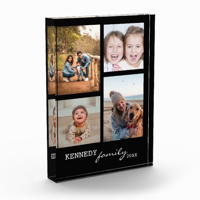 Benutzerdefinierter Familienname Schwarz 4-Fotolei Fotoblock (Links)
