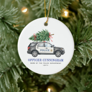 Benutzerdefinierter Festlicher Polizeibeamter Auto Keramik Ornament