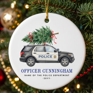 Benutzerdefinierter Festlicher Polizeibeamter Auto Keramik Ornament