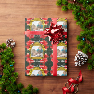Benutzerdefinierter Foto-Goldrahmen für roten Hibi Geschenkpapier