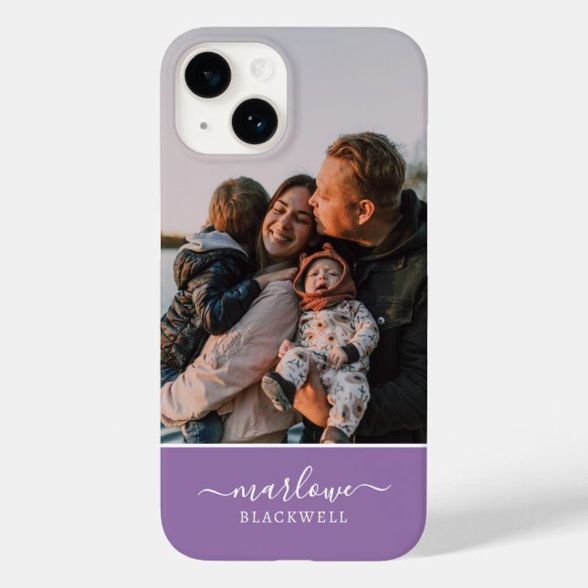 Benutzerdefinierter Foto-Lavendel Lila-Kalligrafik Case-Mate iPhone 14 Hülle (Rückseite)