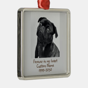 Benutzerdefinierter Foto-Memorial Keepake-Mops-Hun Ornament Aus Metall