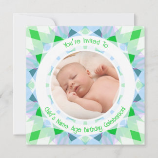 Benutzerdefinierter Foto Name Age Blue Green Gebur Einladung