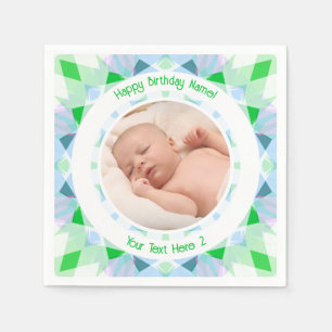 Benutzerdefinierter Foto Name Age Blue Green Gebur Serviette