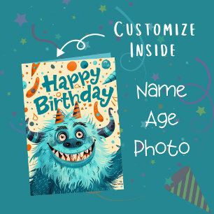 Benutzerdefinierter Foto-Name Alter   Süße Monster Karte