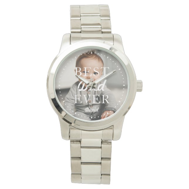 Benutzerdefinierter Foto Name Bester Vater je Silv Armbanduhr (Vorderseite)