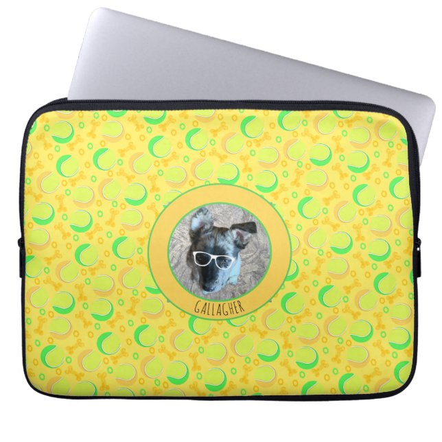 Benutzerdefinierter Foto Name Fun Tennis Balls Dog Laptopschutzhülle (Vorderseite)