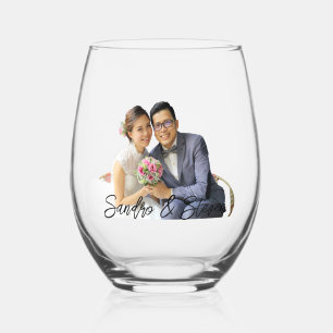Benutzerdefinierter Foto-Name Monogramm Stemless-W Weinglas Ohne Stiel