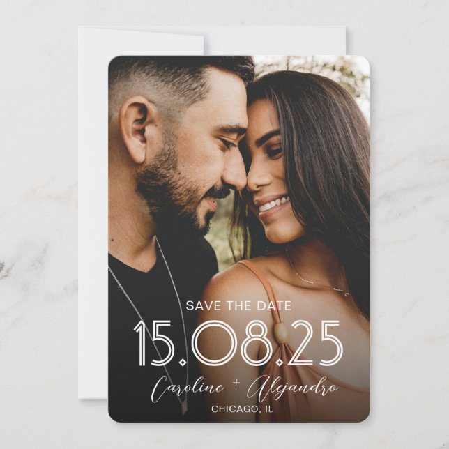 Benutzerdefinierter Foto-Overlay-Website QR-Code Save The Date (Vorderseite)