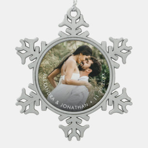 Benutzerdefinierter Foto-Schmuck Persönliches Paar Schneeflocken Zinn-Ornament