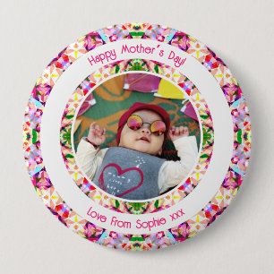 Benutzerdefinierter Foto Spaß Rosa Fröhlicher Mutt Button