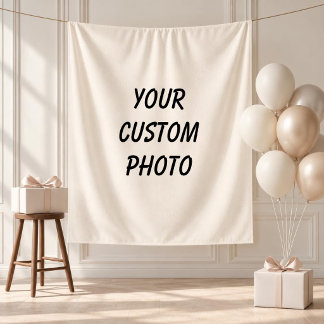 Benutzerdefinierter Foto-Text Hochzeit Baby Shower Wandteppich