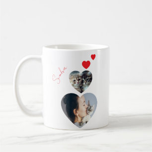 Benutzerdefinierter Foto- und Namens-Herzform-Katz Kaffeetasse