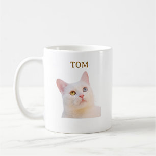 Benutzerdefinierter Foto- und Namens-Katzenporträt Kaffeetasse