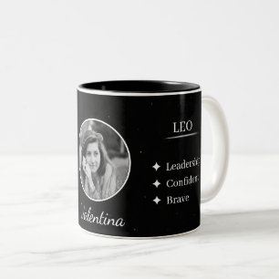 Benutzerdefinierter Foto- und Namens-Leo-Sternzeic Zweifarbige Tasse