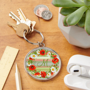 Benutzerdefinierter Gänseblümchen Mohn Monogramm B Schlüsselanhänger