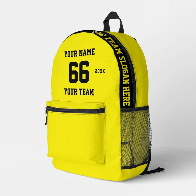Benutzerdefinierter gelber schwarzer Name, Nummer, Bedruckter Rucksack (Rückseitige Ecke Rechts)