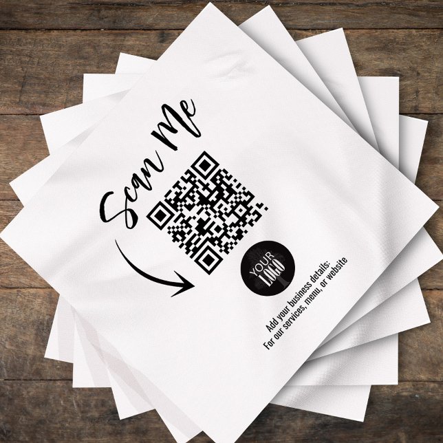 Benutzerdefinierter Geschäft QR-Code Scan Me Cockt Serviette (Custom business QR code napkin with Scan Me script and logo.)