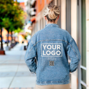 Benutzerdefinierter Geschäftslogo-QR-Code und Text Jeansjacke