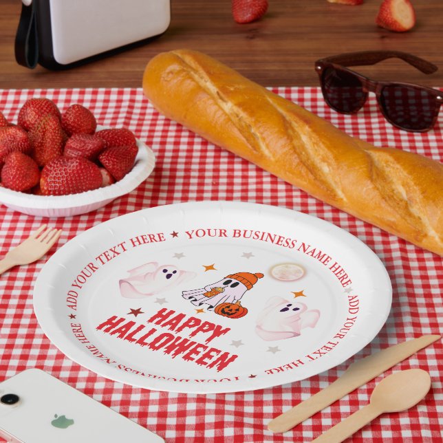 Benutzerdefinierter Geschäftsname, Text & Gespenst Pappteller (Picknick)