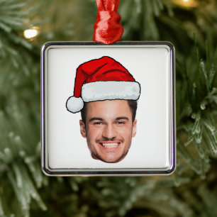 Benutzerdefinierter Gesichtsfoto Weihnachtsmann Hu Ornament Aus Metall