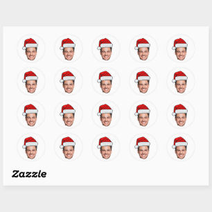 Benutzerdefinierter Gesichtsfoto Weihnachtsmann Hu Runder Aufkleber