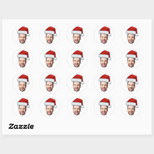 Benutzerdefinierter Gesichtsfoto Weihnachtsmann Hu Runder Aufkleber