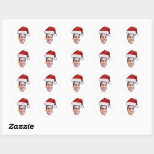 Benutzerdefinierter Gesichtsfoto Weihnachtsmann Hu Runder Aufkleber