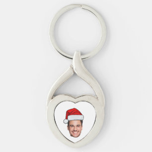 Benutzerdefinierter Gesichtsfoto Weihnachtsmann Hu Schlüsselanhänger