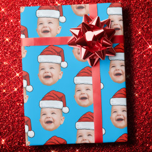 Benutzerdefinierter Gesichtsfoto Weihnachtsmannhut Geschenkpapier