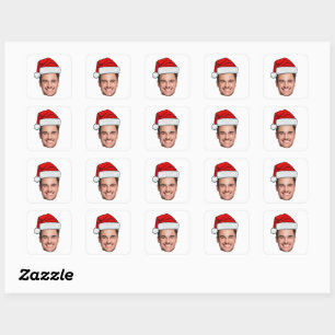 Benutzerdefinierter Gesichtsfoto-Weihnachtsmannhut Quadratischer Aufkleber