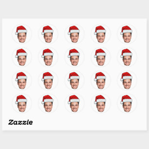 Benutzerdefinierter Gesichtsfoto-Weihnachtsmannhut Runder Aufkleber