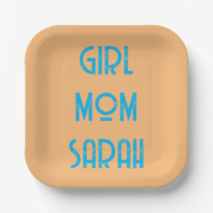 benutzerdefinierter GIRL MOM BABY SHOWER pfirsichf Pappteller