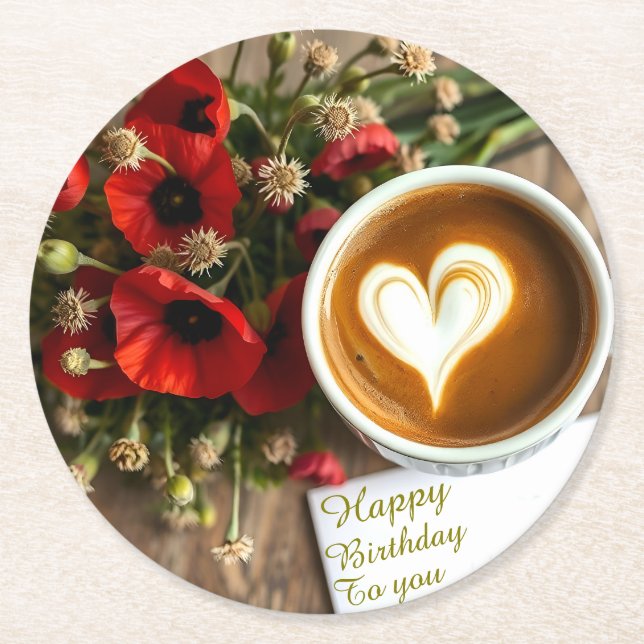 Benutzerdefinierter Glücklicher Geburtstag Kaffeet Runder Pappuntersetzer (Vorderseite)
