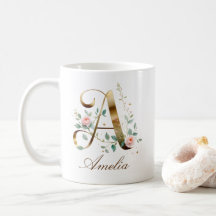 Benutzerdefinierter Gold-Blumen-Initiale-A-Tasse