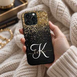 Benutzerdefinierter Gold Glitter Schwarz Glanz Mon Case-Mate iPhone Hülle