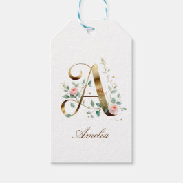 Benutzerdefinierter goldener Blumenmonogramm Anfan Geschenkanhänger