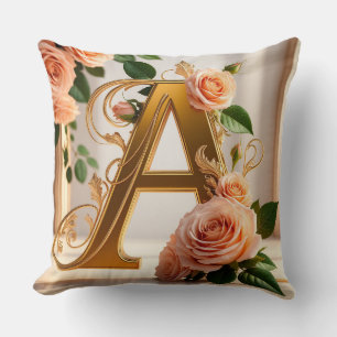 🌸 Benutzerdefinierter goldener Blumenmonogramm-Bu Kissen