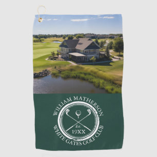 Benutzerdefinierter Golfclub-Name und Foto Smaragd Golfhandtuch