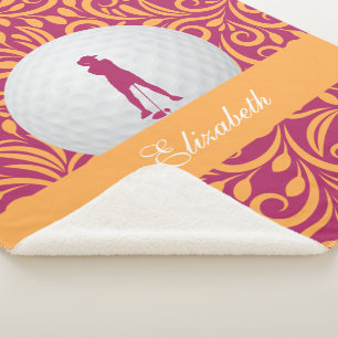 Benutzerdefinierter Golfer Pink Orange Golf Silhou Sherpadecke