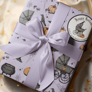 Benutzerdefinierter Gothic-Lila-Babyländerwagen Ha Geschenkpapier