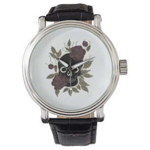 Benutzerdefinierter gotischer Totenkopf und Rosen  Armbanduhr