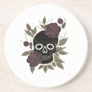 Benutzerdefinierter gotischer Totenkopf und Rosen  Getränkeuntersetzer