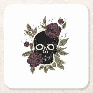 Benutzerdefinierter gotischer Totenkopf und Rosen  Rechteckiger Pappuntersetzer